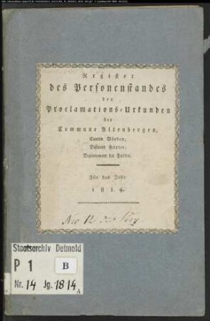Zivilstandsregister der katholischen Gemeinde Altenbergen, Kreis Höxter (A 1814) (Gemeinde: Katholische Gemeinde Altenbergen, Kreis Höxter)