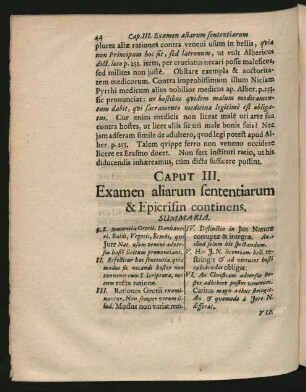 Caput III. Examen aliarum sententiarum & Epicrisin continens.