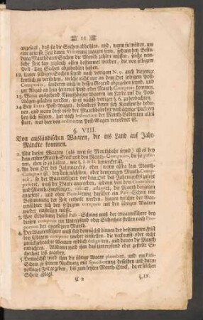 §. VIII. Von ausländischen Waaren, die ins Land auf Jahr-Märckte kommen.