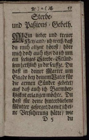 Sterbe- und Paßions- Gebeth.