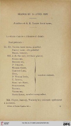 Séance du 13 avril 1894: présidence de S. E. Yacoub Artin Pacha