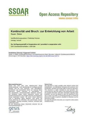 Kontinuität und Bruch: zur Entwicklung von Arbeit