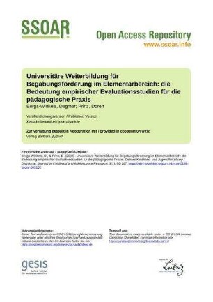 Universitäre Weiterbildung für Begabungsförderung im Elementarbereich: die Bedeutung empirischer Evaluationsstudien für die pädagogische Praxis