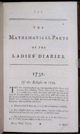 The Mathematical Parts of the Ladies Diaries.