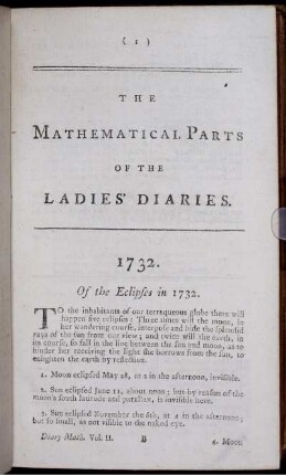 The Mathematical Parts of the Ladies Diaries.