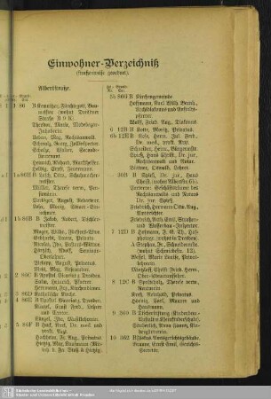 Häuserbuch : Einwohner-Verzeichnis (Straßenweise geordnet)