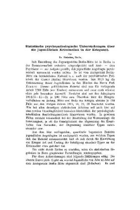 Statistische psychopathologische Untersuchungen über die jugendlichen Kriminellen in der Kriegszeit