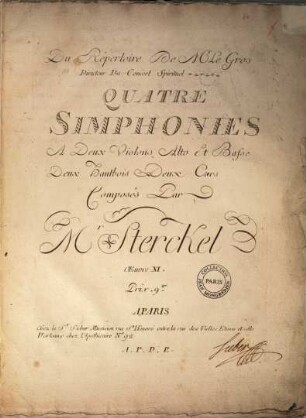 Quatre simphonies à deux violons, alto et basse, deux hautbois, deux cors : oeuvre XI