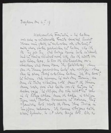 Brief von Arnulf Ansorge an Margarete Hauptmann