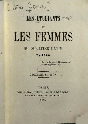 Les étudiants et les femmes du Quartier Latin en 1860