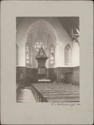 Innerschweiz, Apsis mit Kanzel einer reformiert-evangelischen Kirche (?).