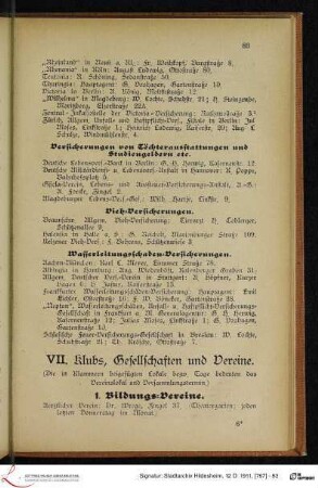 VII. Klubs, Gesellschaften und Vereine.