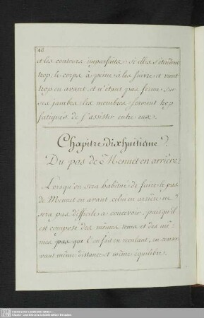 Chapitre dixhuitieme. Du pas de Menuet en arrière
