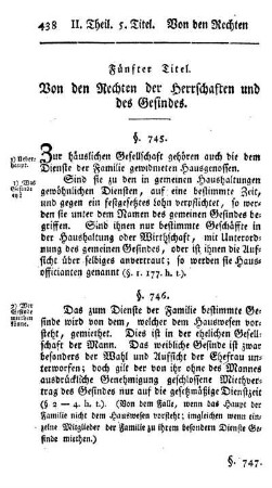 Fünfter Titel. Von den Rechten der Herrschaften und des Gesindes.