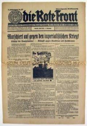 Wochenzeitung des RFB "Die Rote Front" u.a. zur Solidarität mit der Sowjetunion