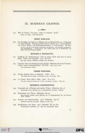 III. Moderne Graphik (Nr. 719-1033)