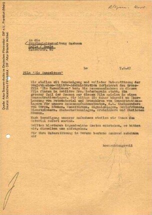 Brief von CCC an Provinzialverwaltung Sachsen, 07.08.1947