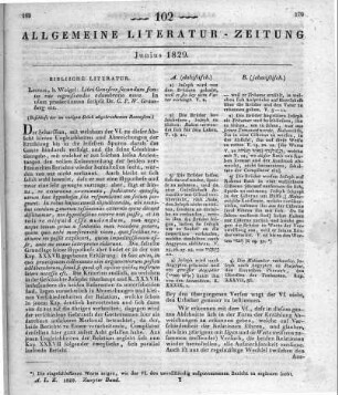 Gramberg, K. P. W.: Libri Geneseos Secundum Fontes Rite Dignoscendos Adumbratio Nova. Leipzig: Weigel 1828 (Beschluss der im vorigen Stück abgebrochenen Rezension)