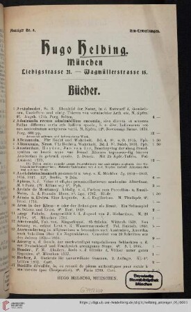 Nr. 5: Neu-Erwerbungen von Hugo Helbing, München: Anzeiger: Bücher