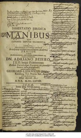 Dissertatio Iuridica De Manibus
