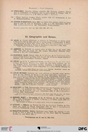 XI. Geographie und Reisen (Nr. 250-275)