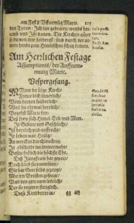 Am Herrlichen Festage Assumptionis/ der Auffnemmung Marie.