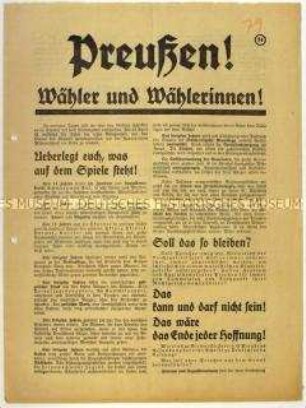 Aufruf der Deutschnationalen Volkspartei zur preußischen Landtagswahl 1932
