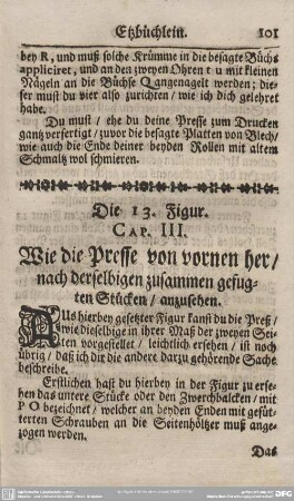 Die 13. Figur. Cap. III. Wie die Presse von vornen her nach derselbigen zusammen gefugten Stücken anzusehen.