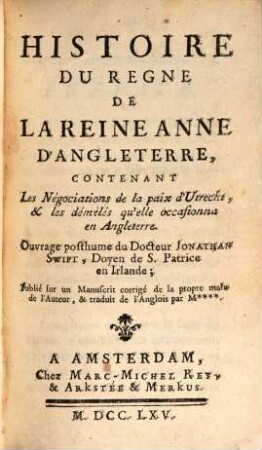 Histoire du regne de la reine Anne