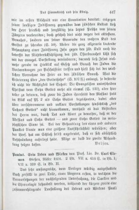 447-450 [Rezension] Clemen, Carl, Paulus, sein Leben und Wirken