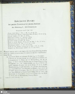 Anderweiter Bericht der zweiten Deputation der zweiten Kammer über Abtheilung F., Militärdepartement