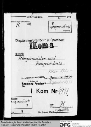 Wahl und Einsetzung der Stadtverordneten, Bürgermeister und Ratsmitglieder in Angermünde