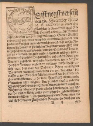 Es ist negst verschinen xv. December Anno M. D. LXXXVIII. ...