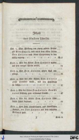 Inhalt des fünften Theils.