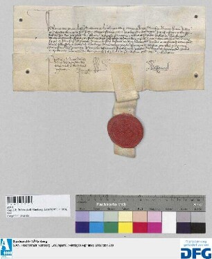 Johannes Herzog von Lothringen, Brabant und Limburg etc. nimmt das von der Stadt Nürnberg zu leistende Jus entgegen und garantiert dafür die Privilegien der Nürnberger Kaufleute.