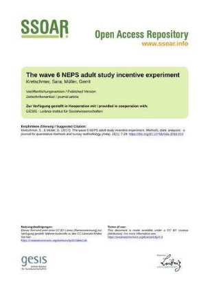 The wave 6 NEPS adult study incentive experiment