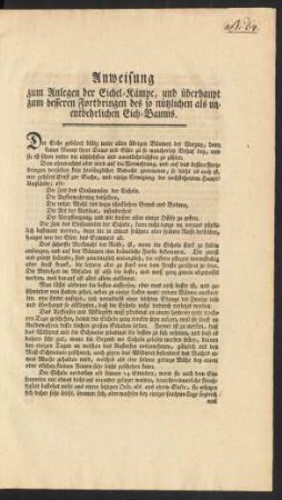 Anweisung zum Anlegen der Eichel-Kämpe, und überhaupt zum besseren Fortbringen des so nützlichen als unentbehrlichen Eich-Baums : [Berlin, den 25. Jan. 1780.]