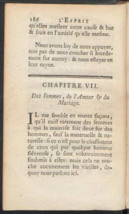Chapitre VII. Des Femmes, de l'Amour & du Mariage