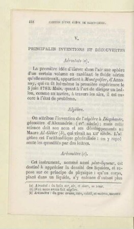 V. Principales inventions et découvertes