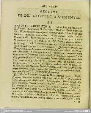 Sectio I. De Dei Existentia & Essentia