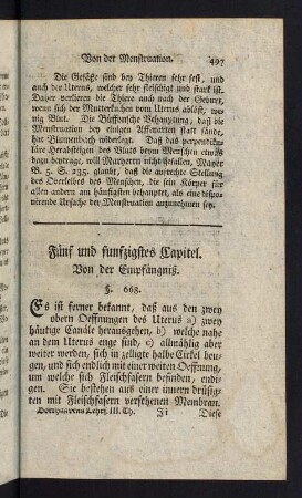 497-671, Fuenf und funfzigstes Capitel. Von der Empfängniß (§668-§694).