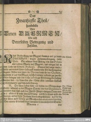 Das Zwantzigste Theil, handelnde Von Denen Daermen, Wie auch Dererselben Bewegung und Zufällen