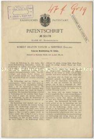 Patentschrift einer federnden Metalldichtung für Kolben, Patent-Nr. 30178