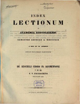 Index lectionum in Academia Rostochiensi ... publice privatimque habendarum, SS 1859