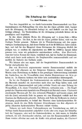 Die Erhaltung der Gebirge