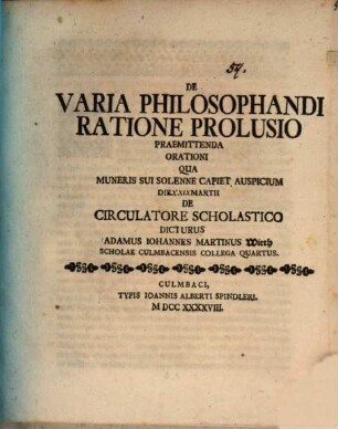De Varia Philosophandi Ratione Prolusio Praemittenda Orationi