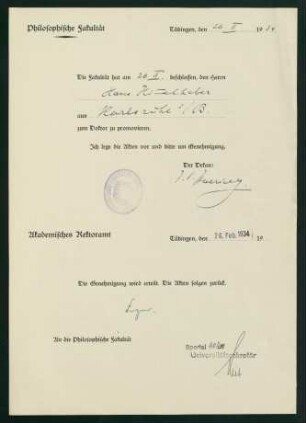 Antrag der Venia legendi (26.02.1934)