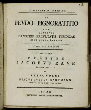 Dissertatio Ivridica De Fevdo Pignoratitio