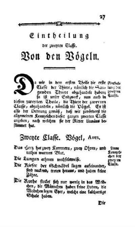 Eintheilung der zweyten Classe, Von den Vögeln