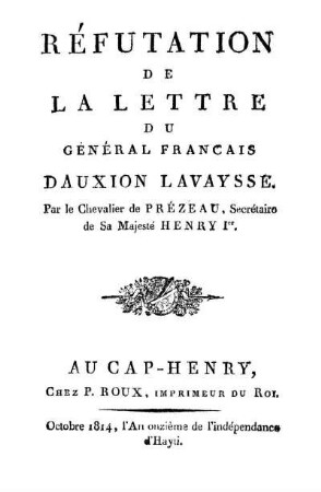 Refutation de la lettre du General Français Dauxion Lavaysse